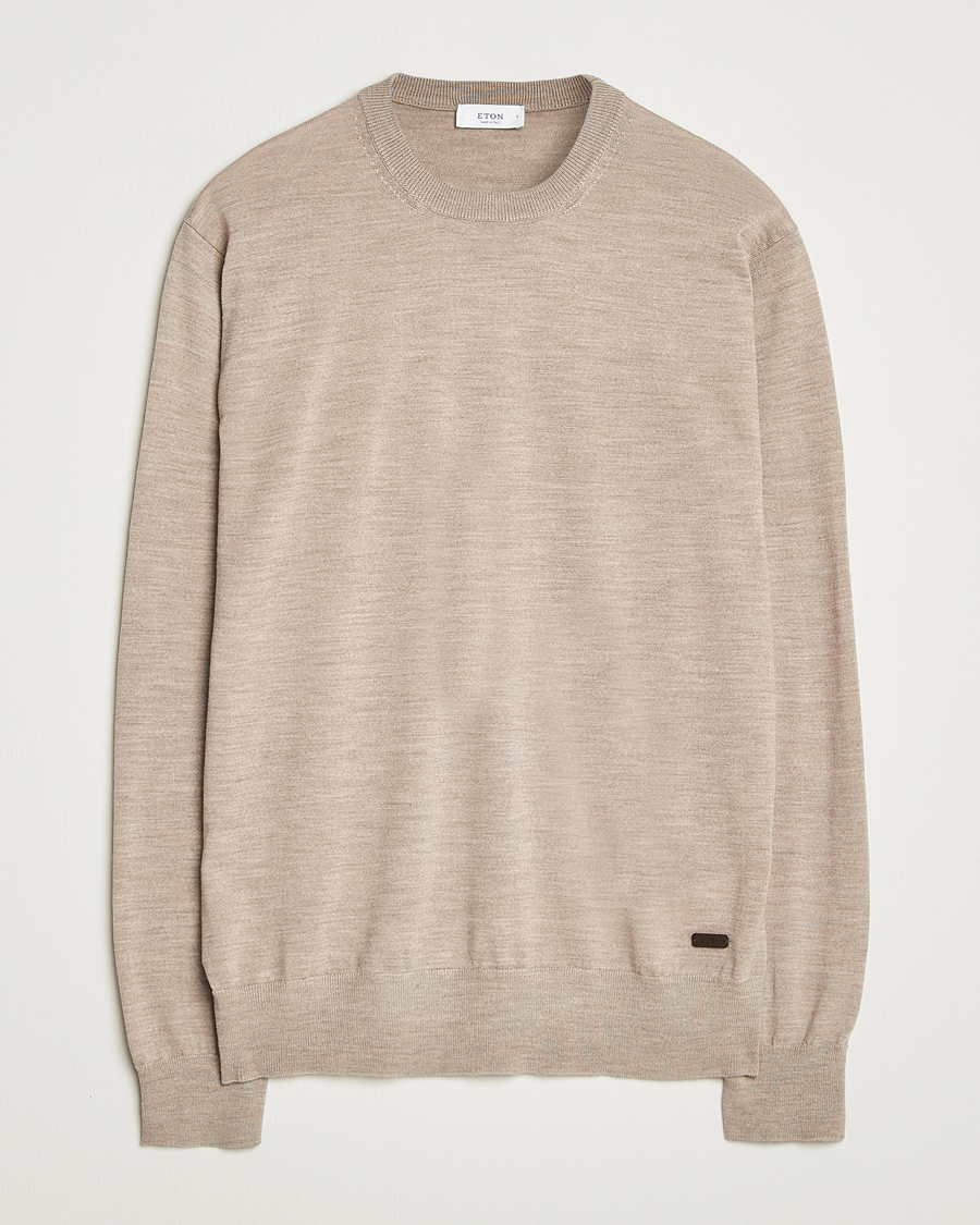 Men | Sweaters & Knitwear | Eton | Merino Knitted Crew Neck Beige