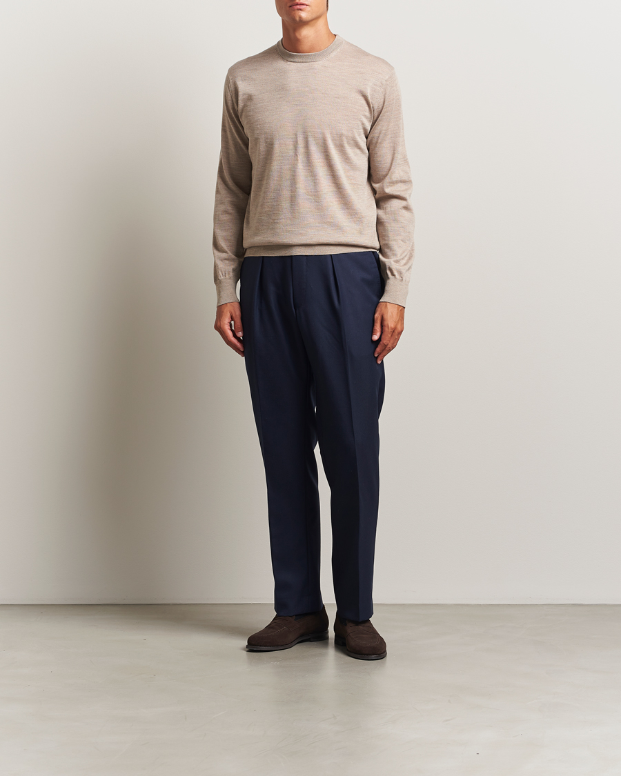 Men | Sweaters & Knitwear | Eton | Merino Knitted Crew Neck Beige