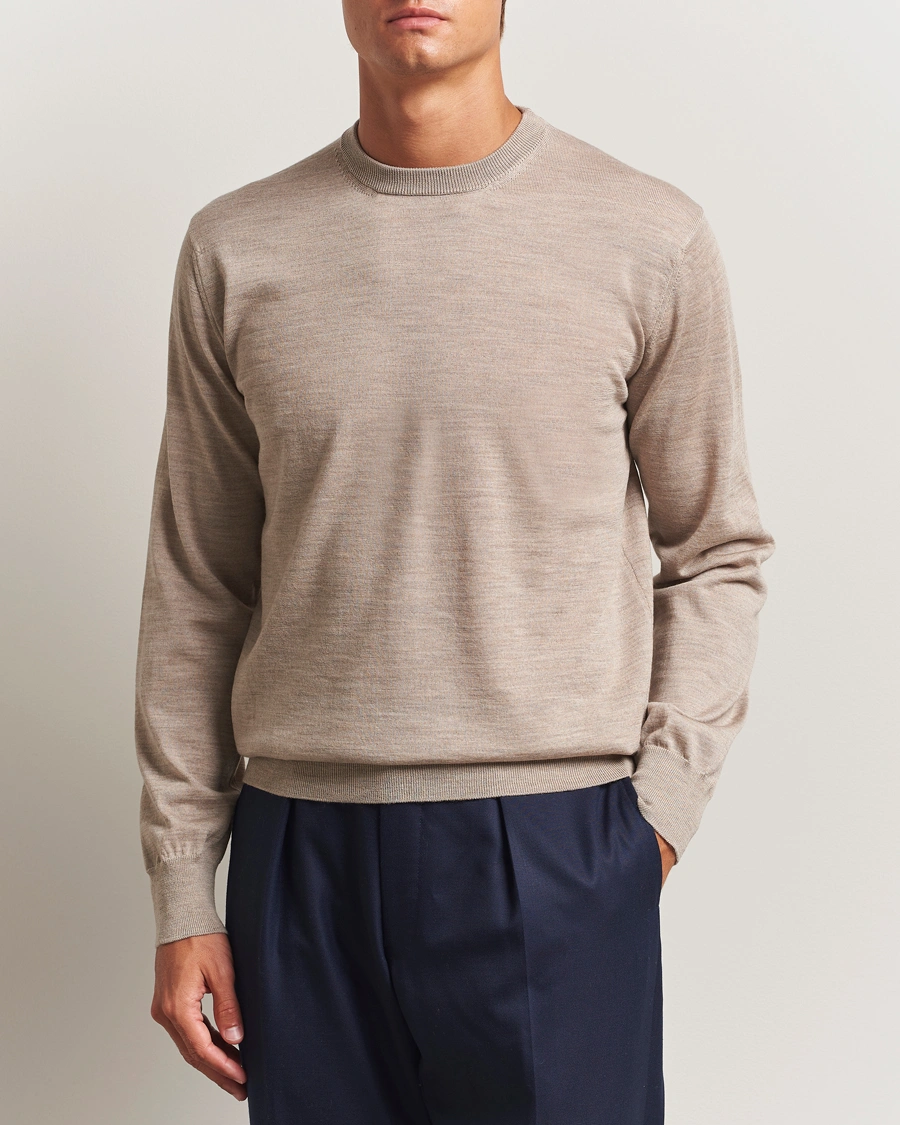 Men | Sweaters & Knitwear | Eton | Merino Knitted Crew Neck Beige