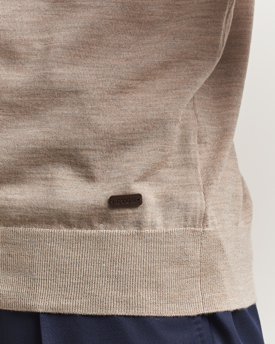 Men | Sweaters & Knitwear | Eton | Merino Knitted Crew Neck Beige