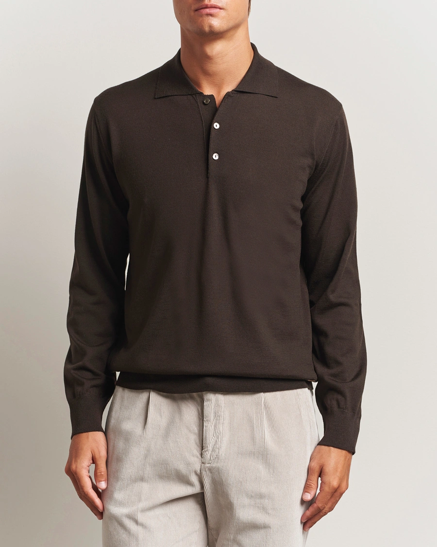 Men | Sweaters & Knitwear | Eton | Merino Knitted Polo Dark Brown