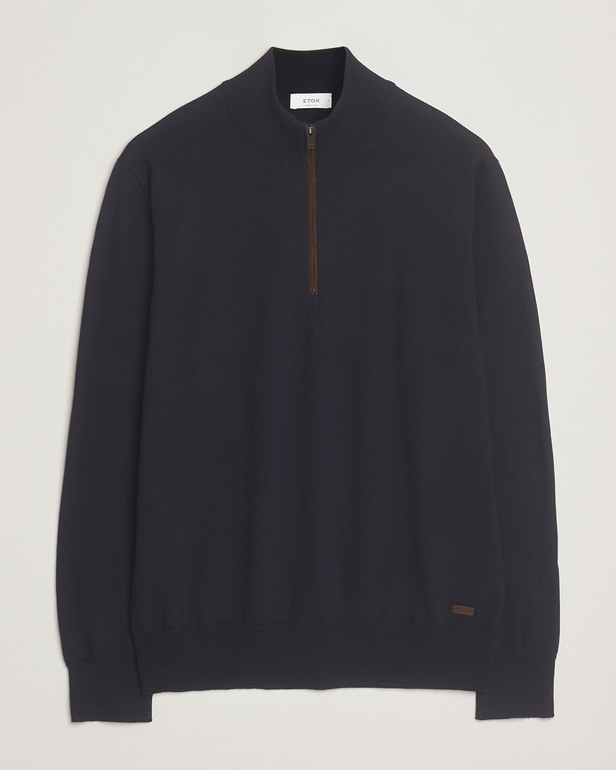 Men | Sweaters & Knitwear | Eton | Merino Knitted Half Zip Navy