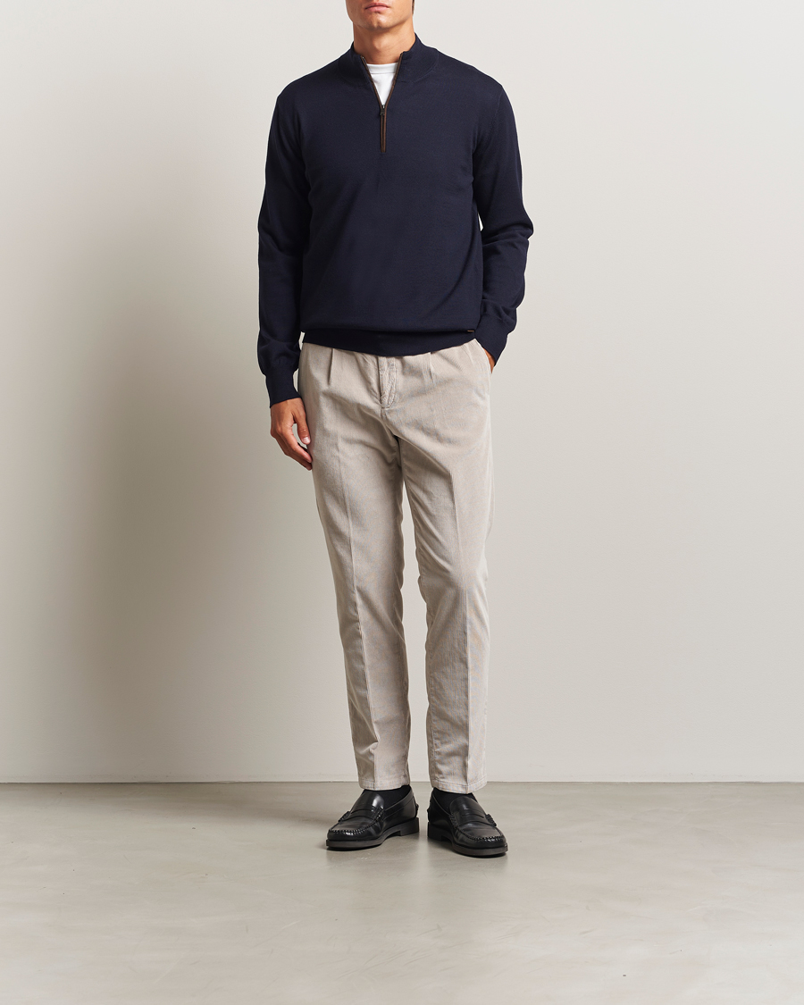 Men | Sweaters & Knitwear | Eton | Merino Knitted Half Zip Navy