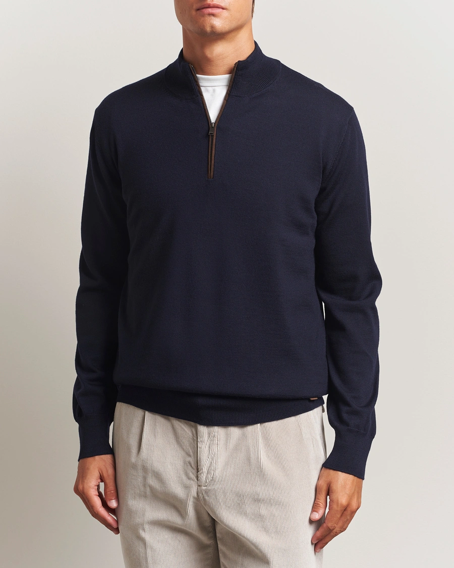 Men | Sweaters & Knitwear | Eton | Merino Knitted Half Zip Navy