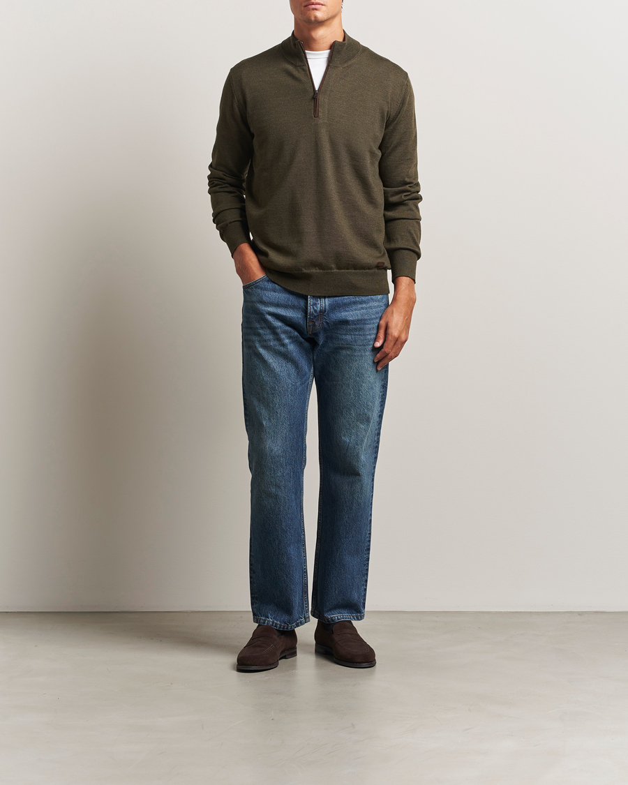 Men | Sweaters & Knitwear | Eton | Merino Knitted Half Zip Dark Green