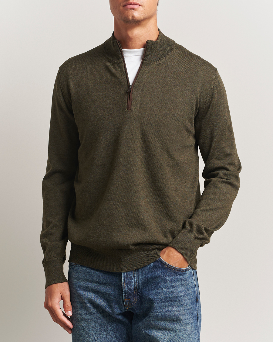 Men | Sweaters & Knitwear | Eton | Merino Knitted Half Zip Dark Green