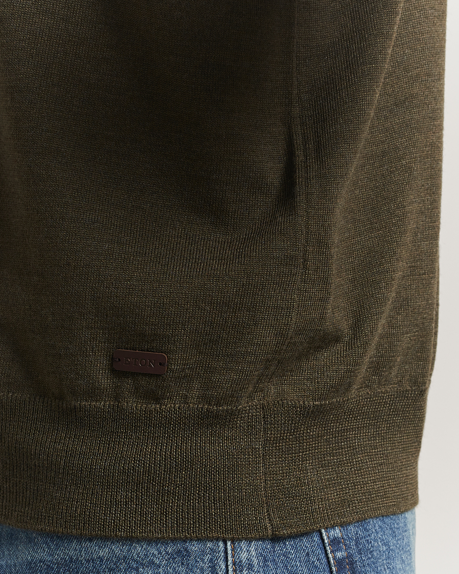 Men | Sweaters & Knitwear | Eton | Merino Knitted Half Zip Dark Green
