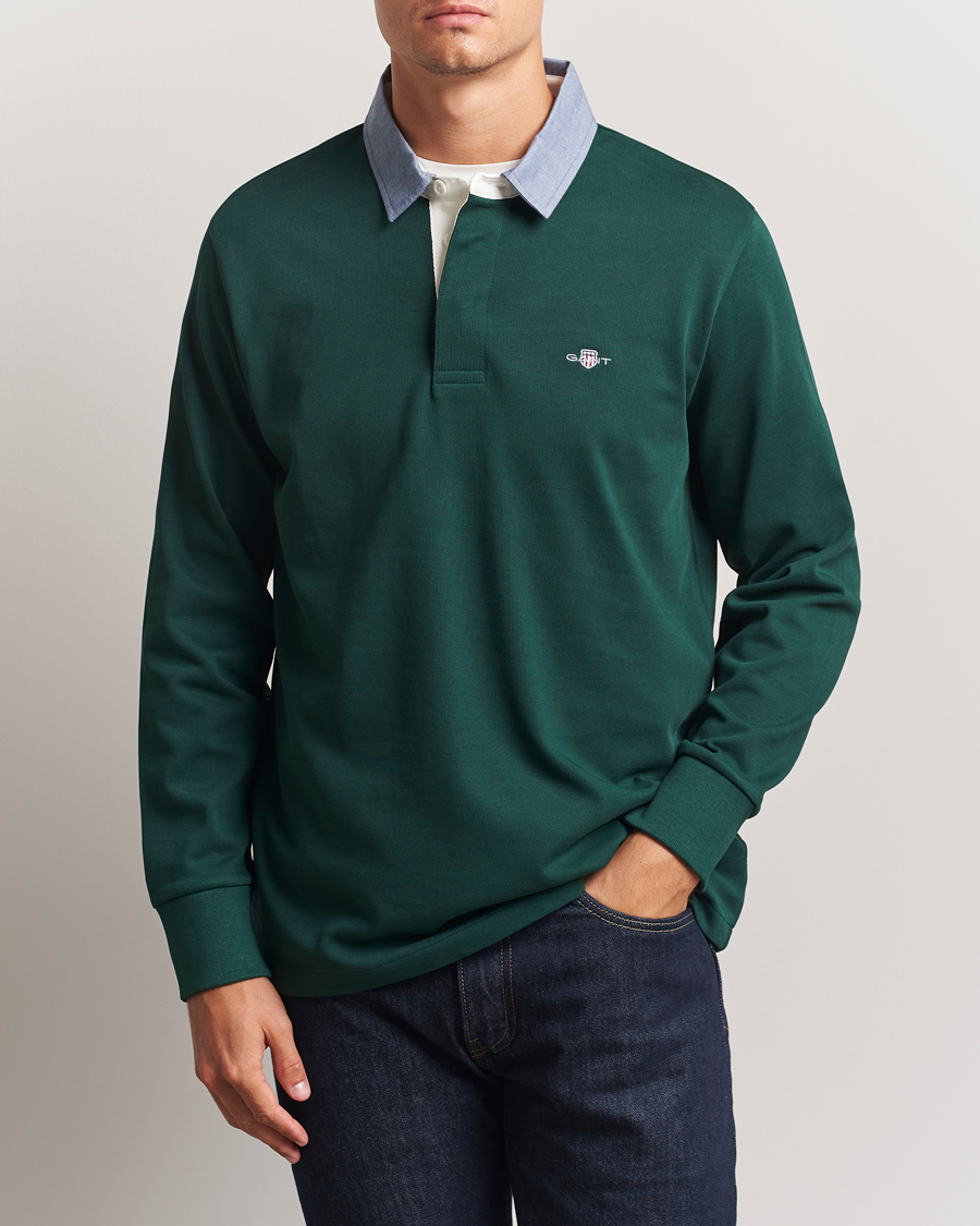 Men | Sweaters & Knitwear | GANT | Chambray Solid Heavy Rugger Tartan Green
