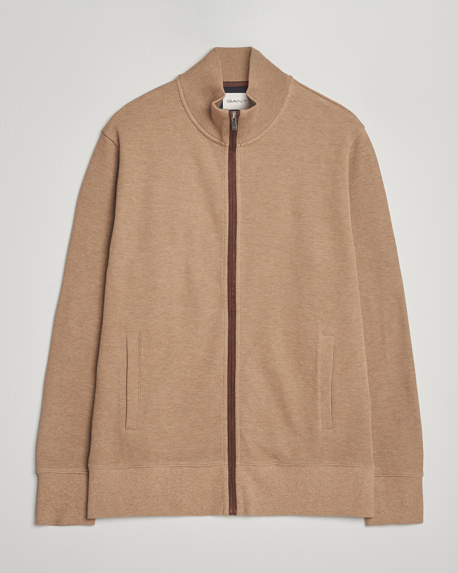 Men | Sweaters & Knitwear | Gant | Sacker Rib Full Zip Khaki Melange