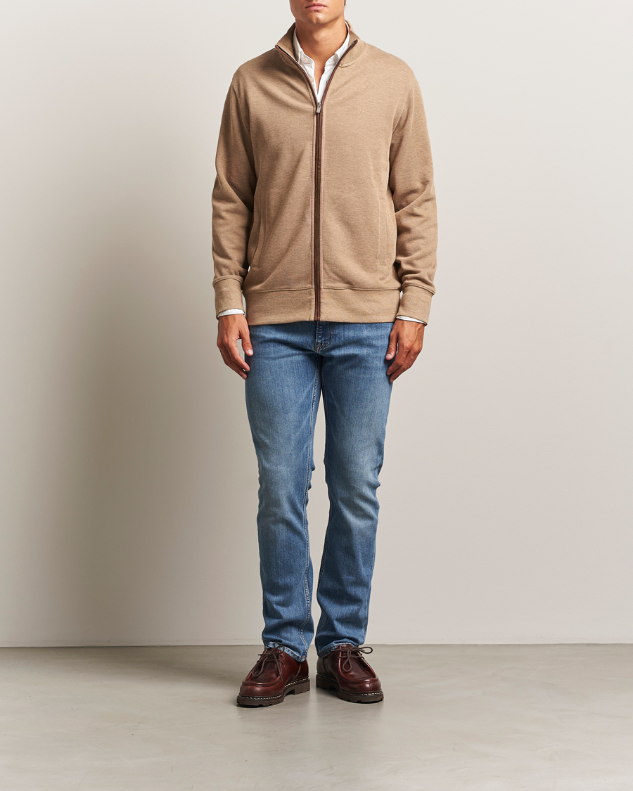 Men | Sweaters & Knitwear | Gant | Sacker Rib Full Zip Khaki Melange