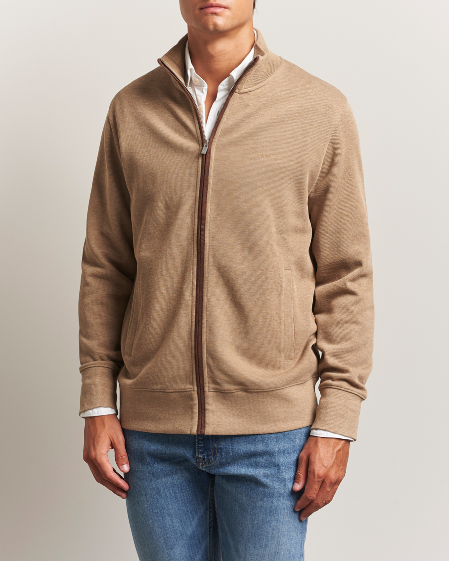Men | Sweaters & Knitwear | Gant | Sacker Rib Full Zip Khaki Melange