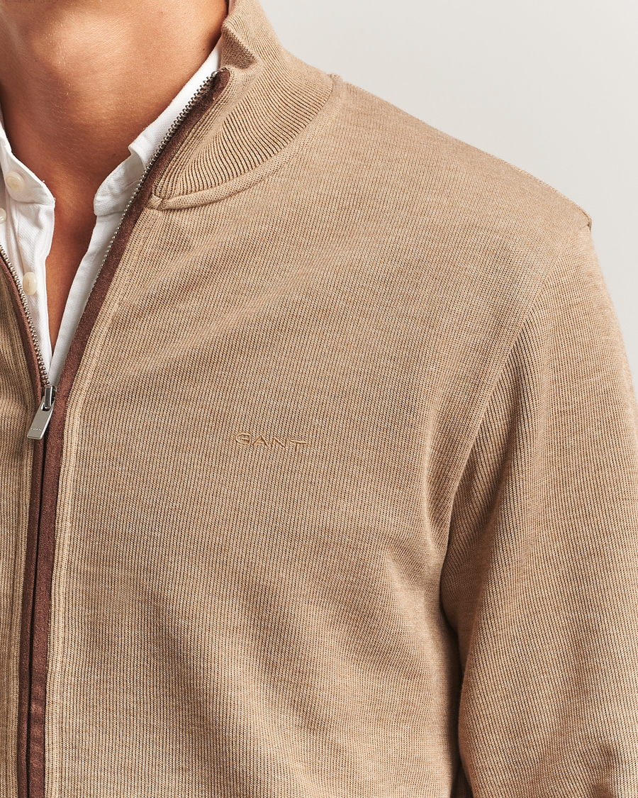 Men | Sweaters & Knitwear | Gant | Sacker Rib Full Zip Khaki Melange