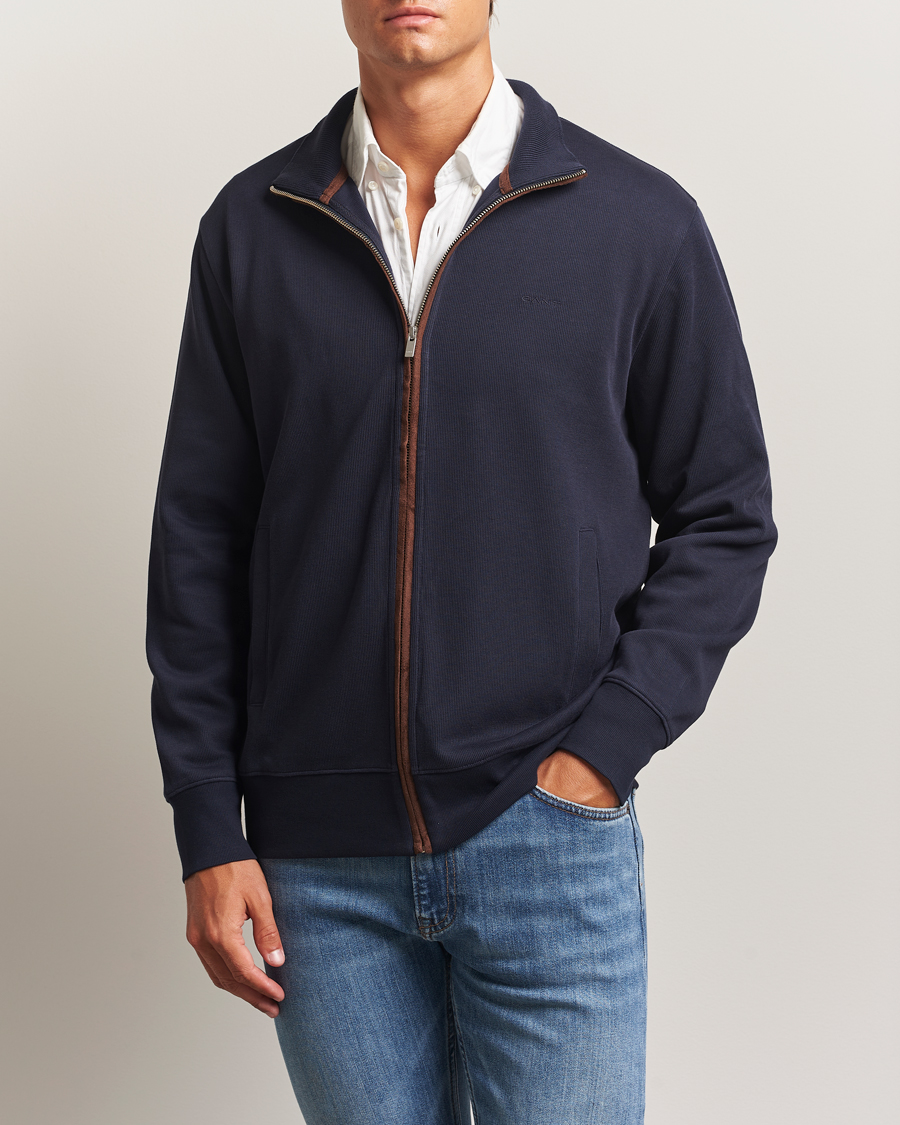 Men | Sweaters & Knitwear | GANT | Sacker Rib Full Zip Evening Blue