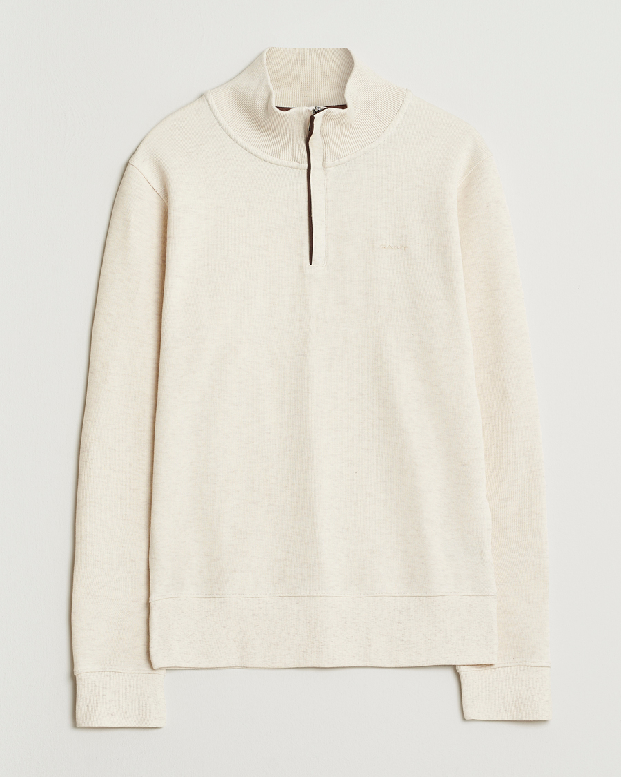 Men | Sweaters & Knitwear | GANT | Sacker Rib Half Zip Cream