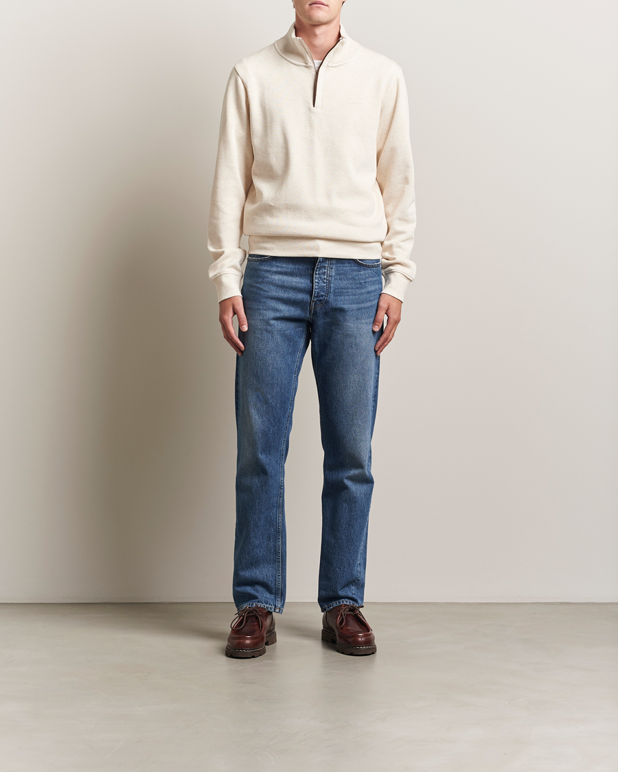 Men | Sweaters & Knitwear | GANT | Sacker Rib Half Zip Cream