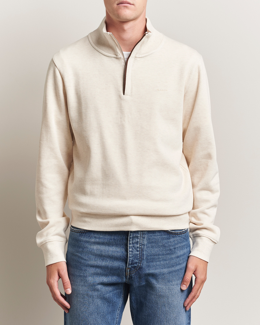 Men | Sweaters & Knitwear | GANT | Sacker Rib Half Zip Cream