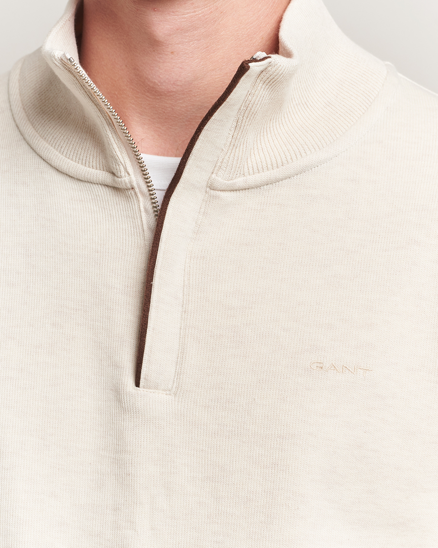 Men | Sweaters & Knitwear | GANT | Sacker Rib Half Zip Cream