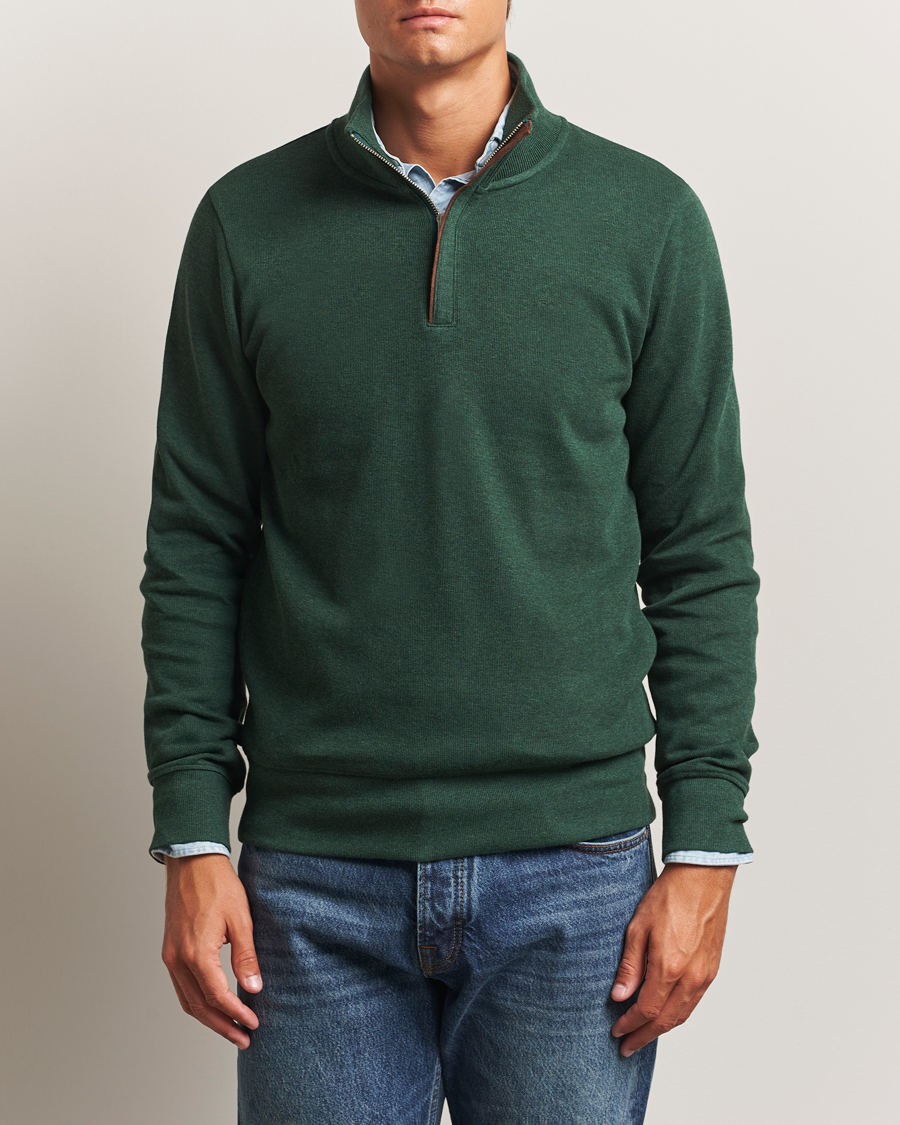 Men | Sweaters & Knitwear | GANT | Sacker Rib Half Zip Tartan Green