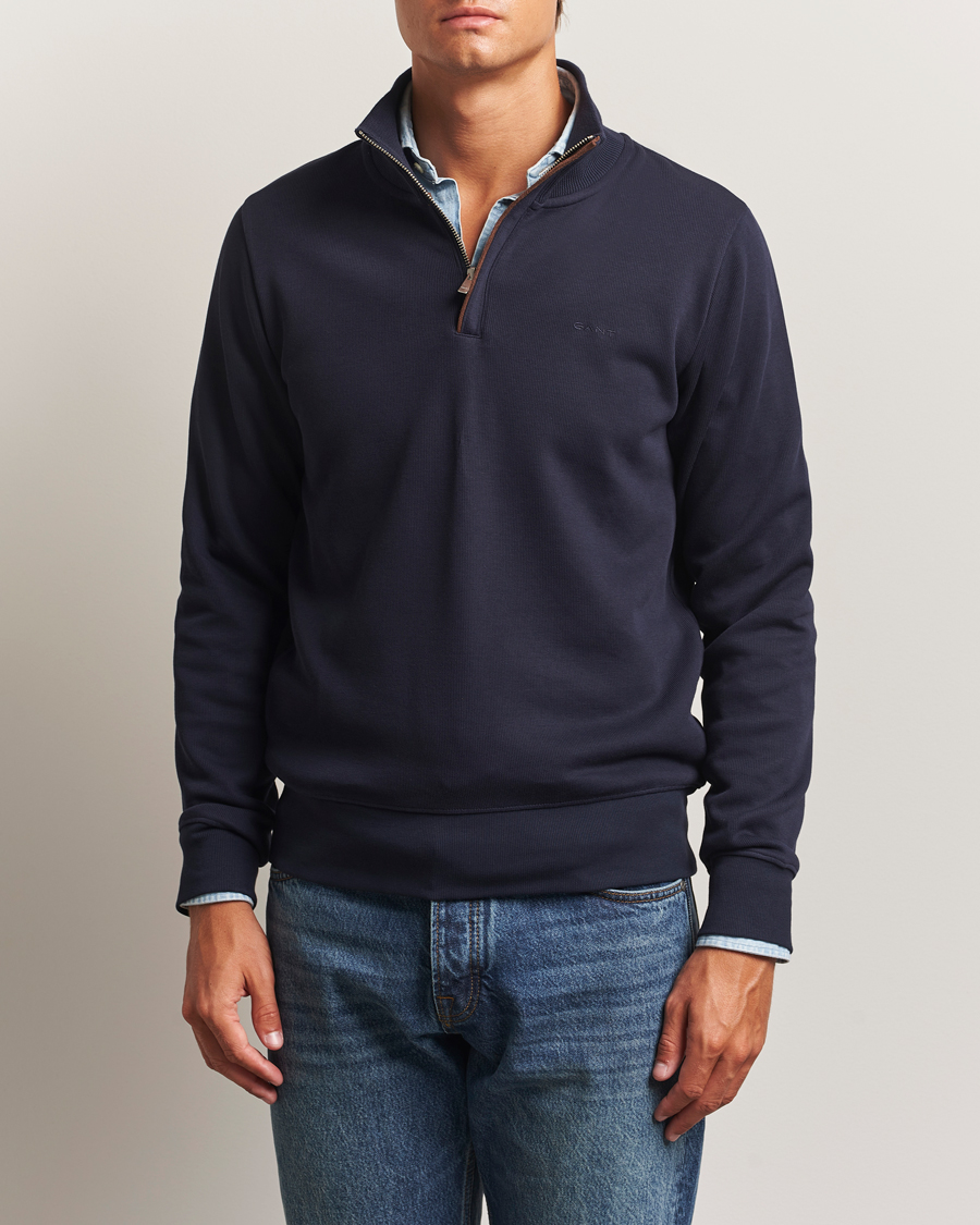 Men | Sweaters & Knitwear | GANT | Sacker Rib Half Zip Evening Blue