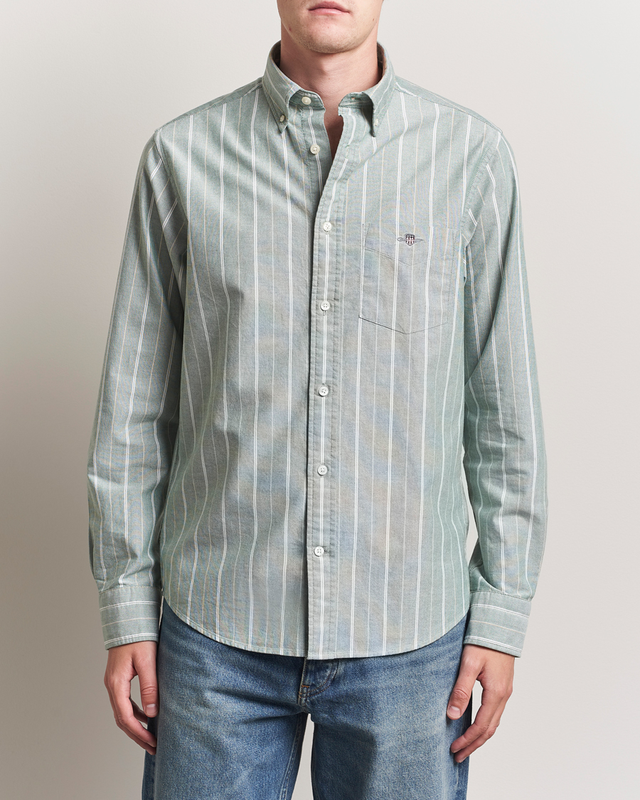 Men | Shirts | GANT | Regular Fit Classic Striped Oxford Shirt Forest Green