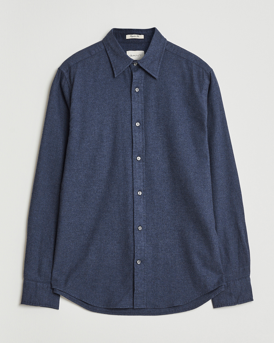 Men | Shirts | GANT | Regular Fit Flannel Shirt Dark Indigo Melange