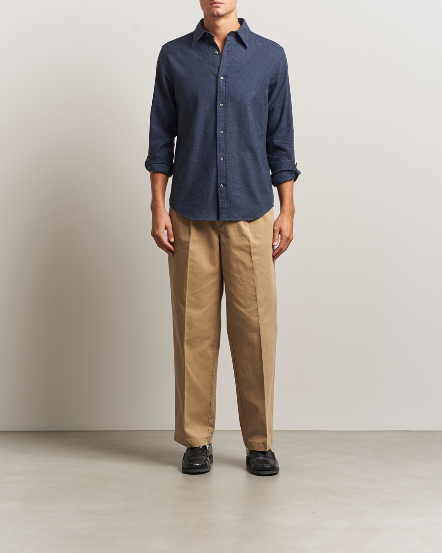 Men | Shirts | GANT | Regular Fit Flannel Shirt Dark Indigo Melange