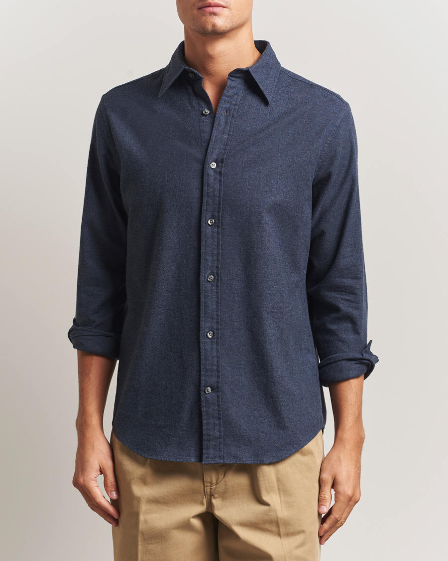 Men | Shirts | GANT | Regular Fit Flannel Shirt Dark Indigo Melange