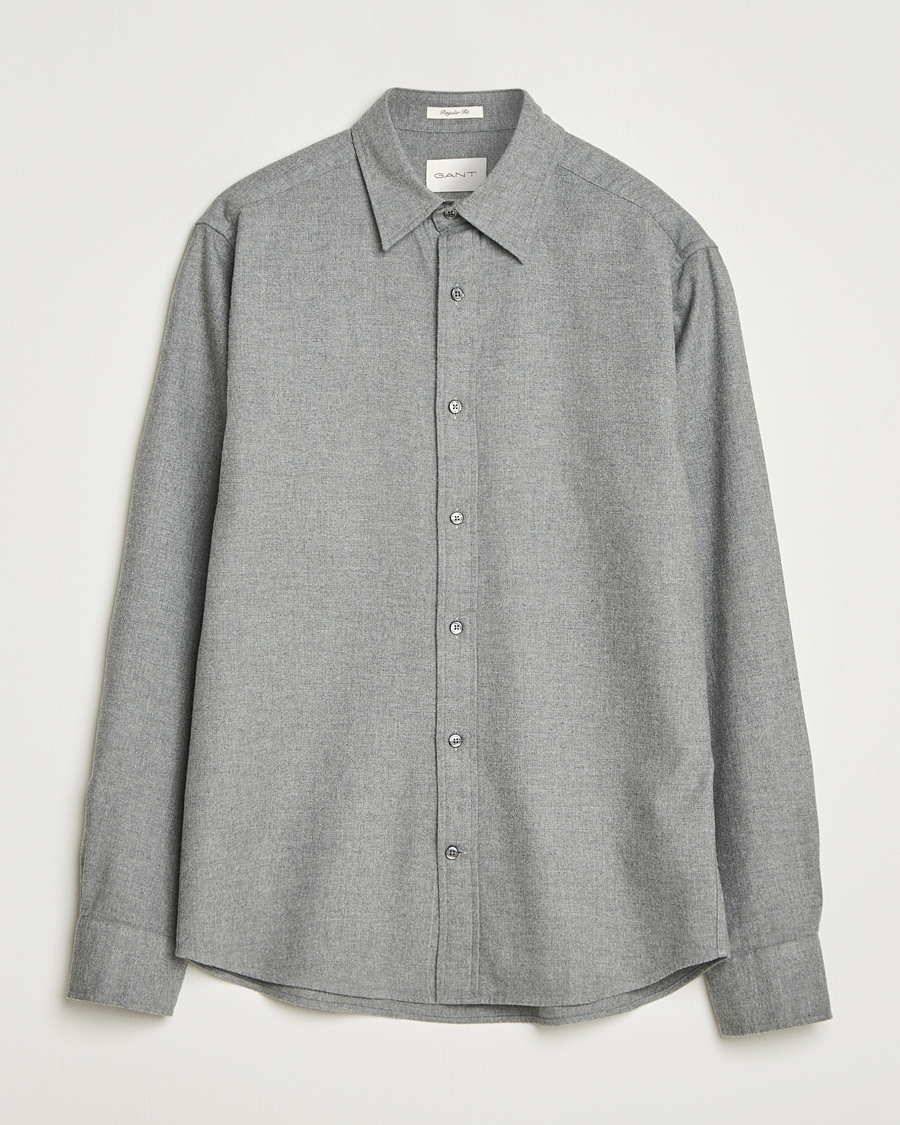 Men | Shirts | GANT | Regular Fit Flannel Shirt Dark Grey Melange