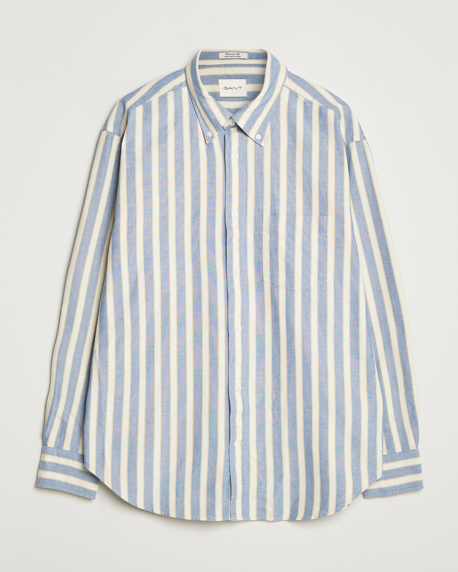 Men | Shirts | GANT | Relaxed Fit Striped Heritage Oxford Shirt Blue Water