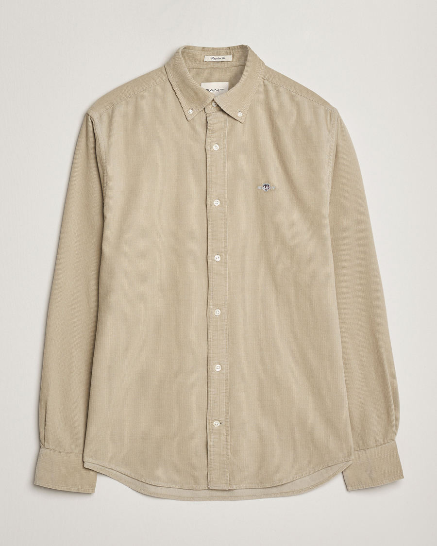 Men | Shirts | GANT | Regular Fit Corduroy Shirt Greige