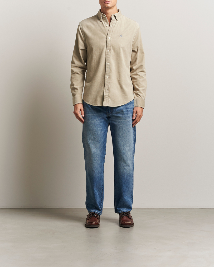 Men | Shirts | GANT | Regular Fit Corduroy Shirt Greige