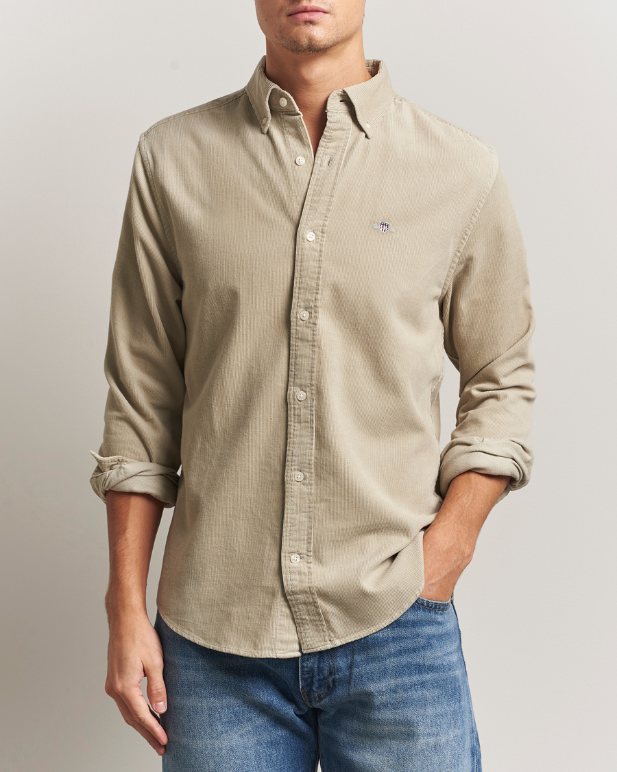 Men | Shirts | GANT | Regular Fit Corduroy Shirt Greige