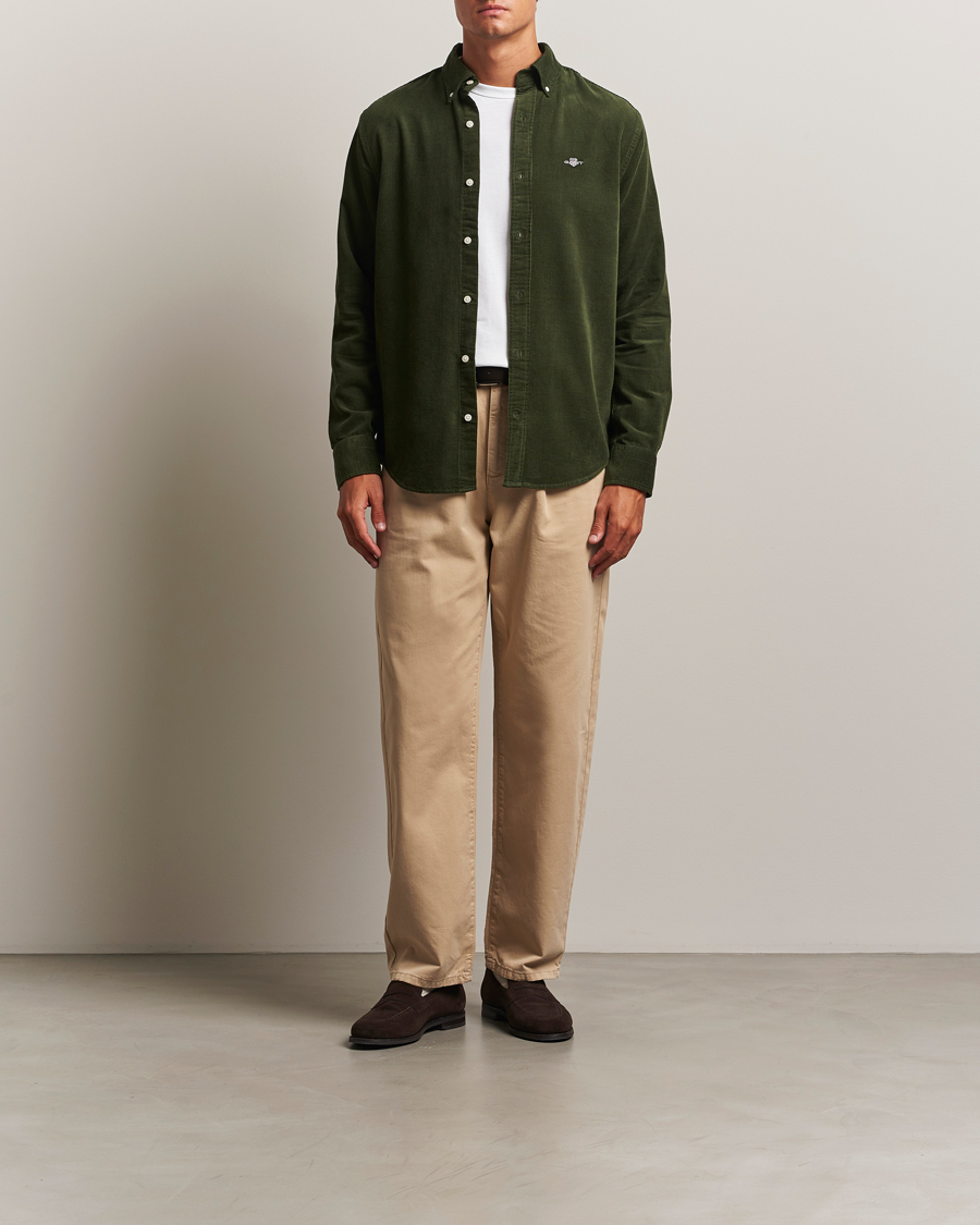 Men | Shirts | GANT | Regular Fit Corduroy Shirt Country Green
