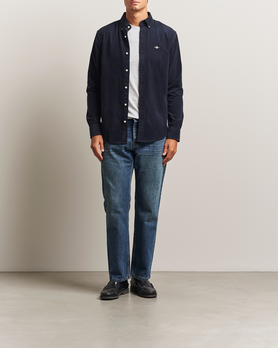 Men | Shirts | GANT | Regular Fit Corduroy Shirt Evening Blue