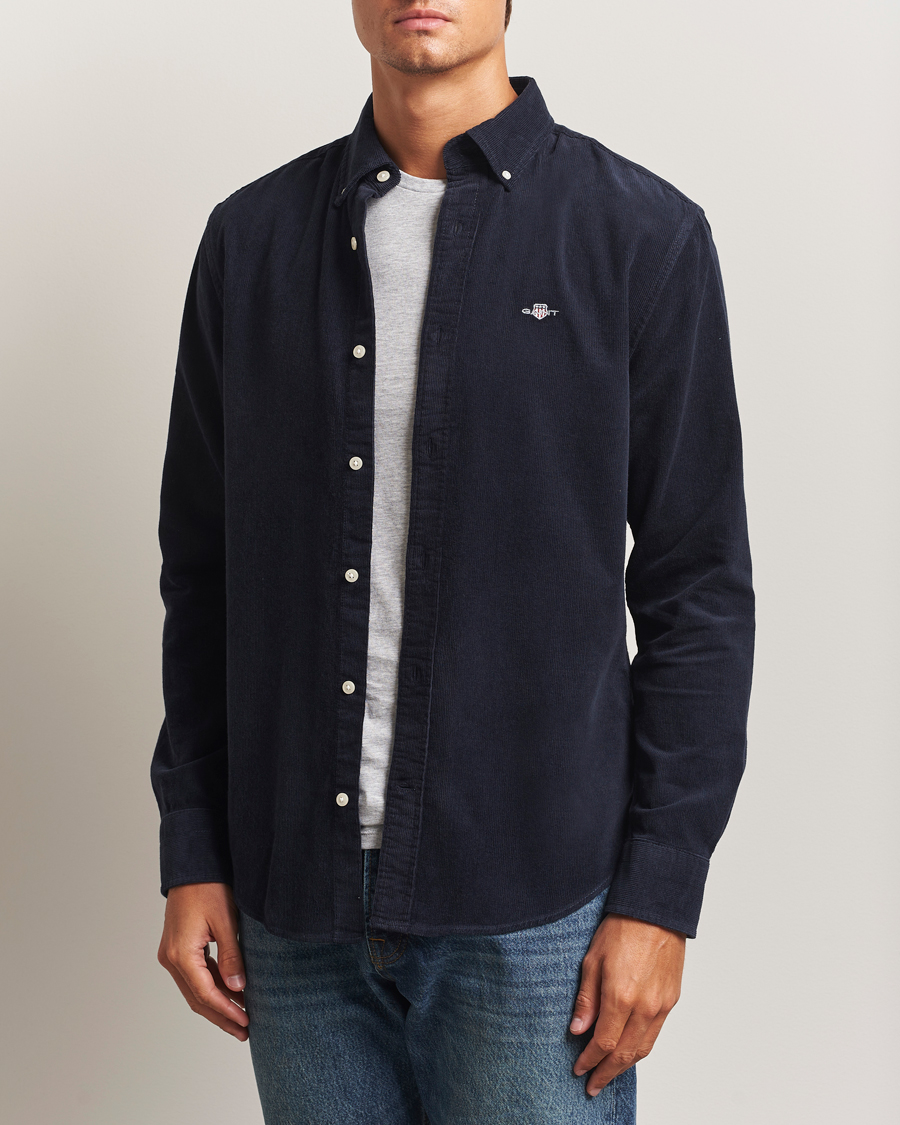 Men | Shirts | GANT | Regular Fit Corduroy Shirt Evening Blue
