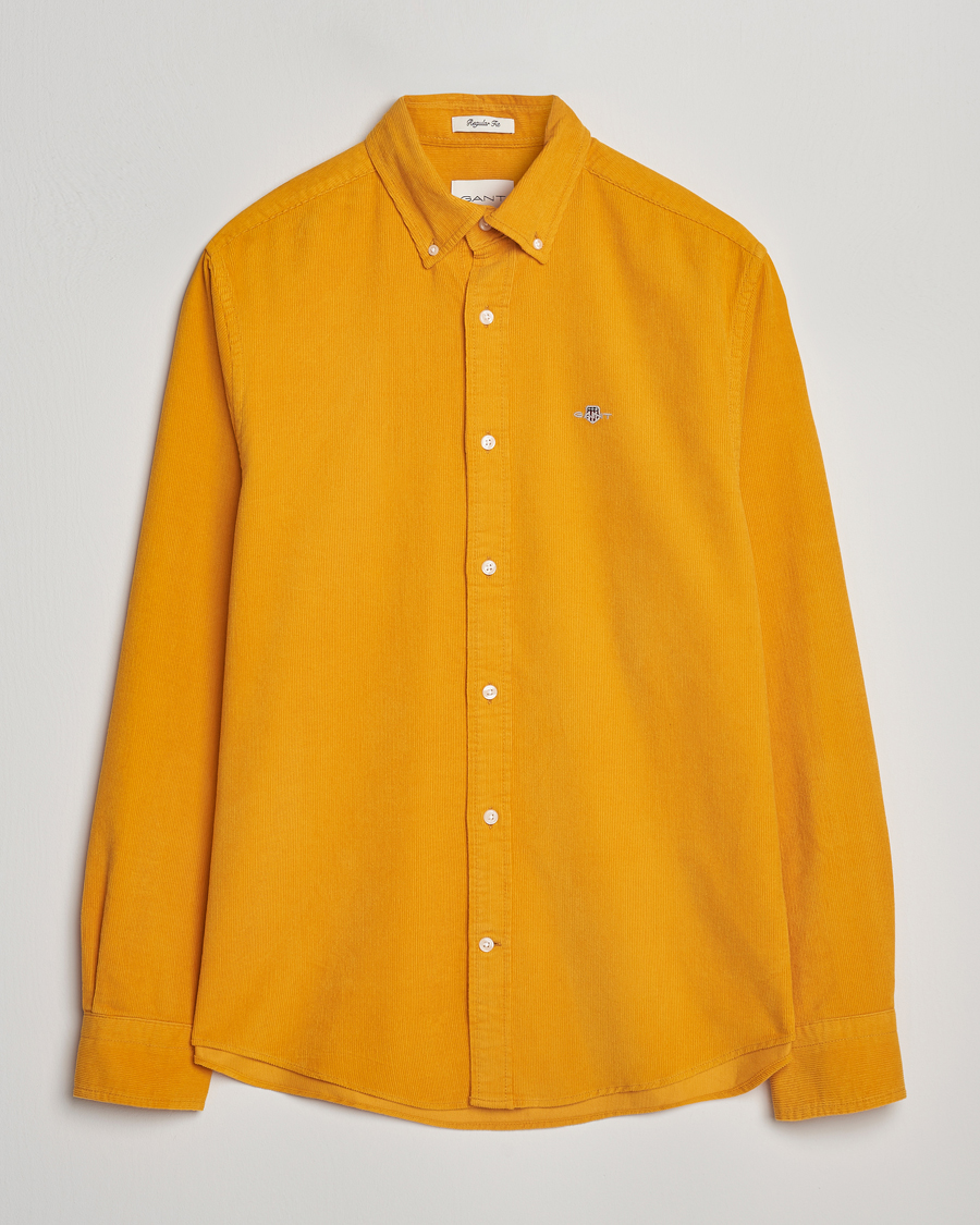 Men | Shirts | GANT | Regular Fit Corduroy Shirt Yellow Lichen