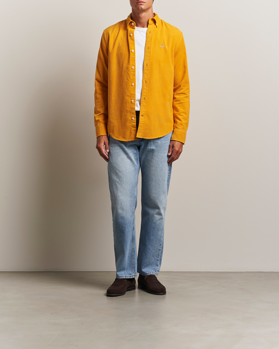 Men | Shirts | GANT | Regular Fit Corduroy Shirt Yellow Lichen