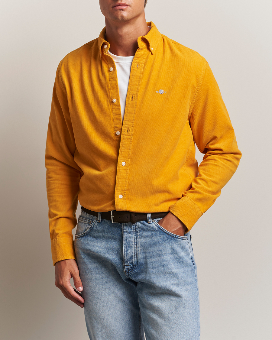 Men | Shirts | GANT | Regular Fit Corduroy Shirt Yellow Lichen