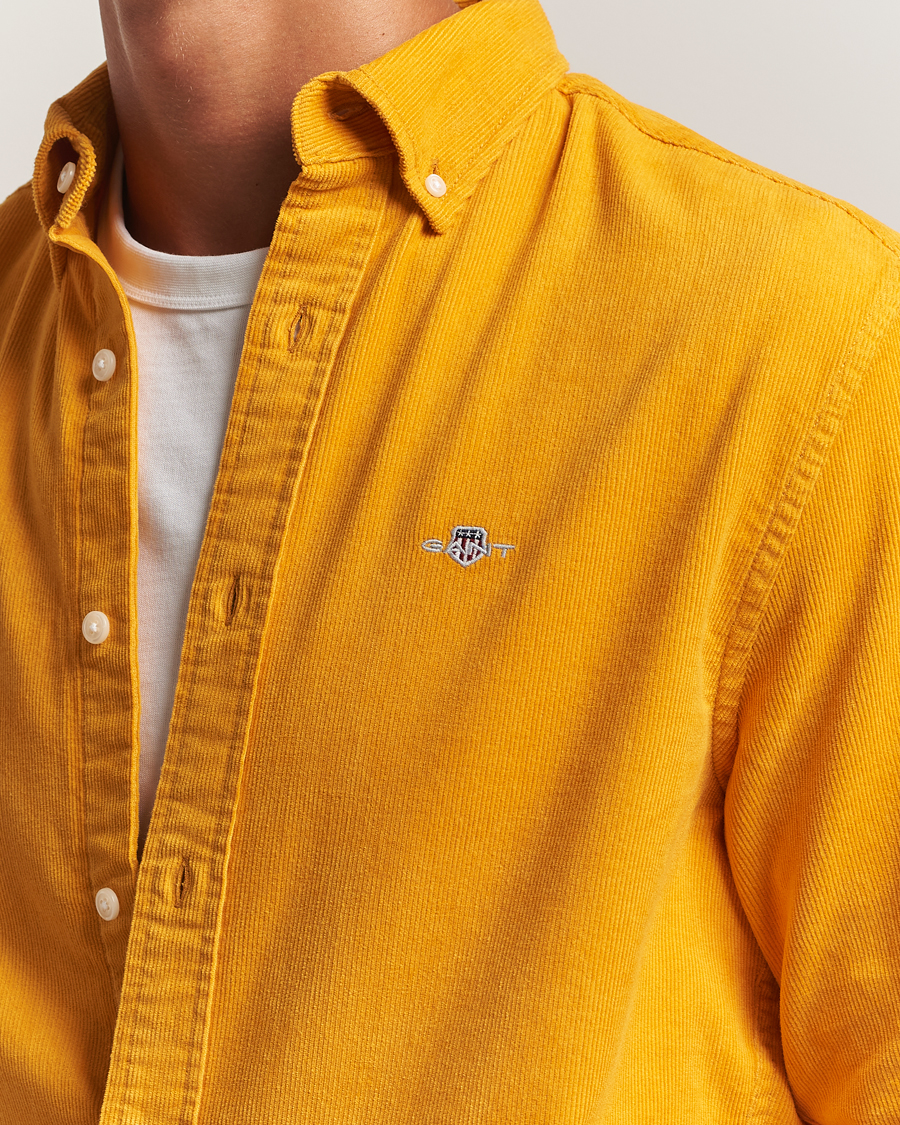 Men | Shirts | GANT | Regular Fit Corduroy Shirt Yellow Lichen