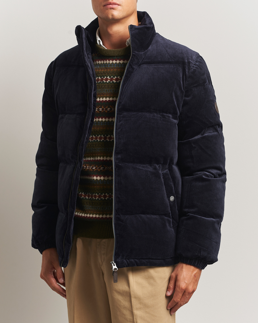 Men | Coats & Jackets | GANT | Corduroy Down Puffer Jacker Evening Blue