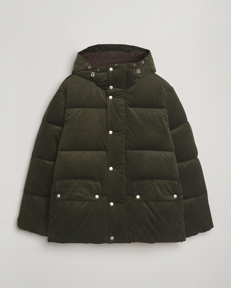 Men | Coats & Jackets | GANT | Corduroy Down Hooded Puffer Jacket Green Lagoon