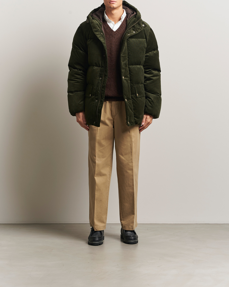 Men | Coats & Jackets | GANT | Corduroy Down Hooded Puffer Jacket Green Lagoon