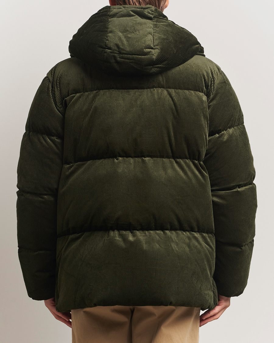 Men | Coats & Jackets | GANT | Corduroy Down Hooded Puffer Jacket Green Lagoon