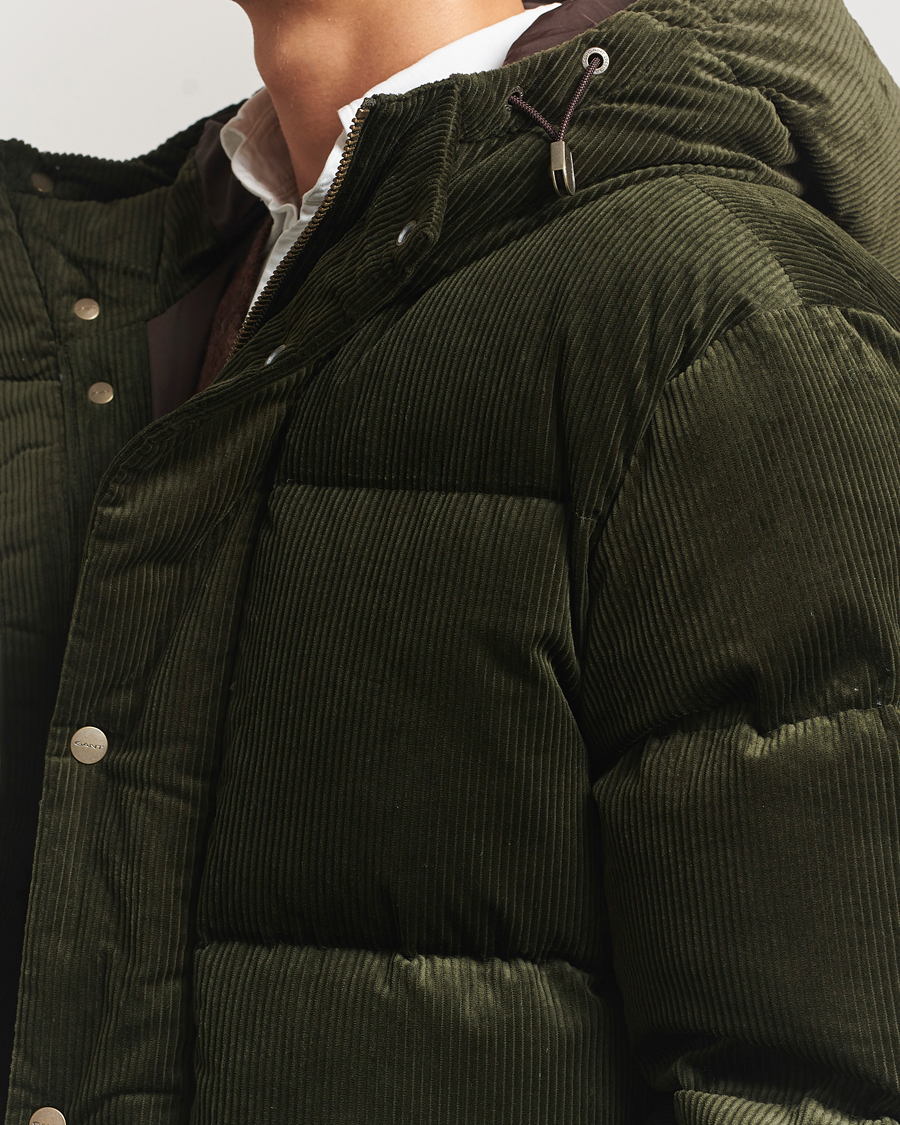 Men | Coats & Jackets | GANT | Corduroy Down Hooded Puffer Jacket Green Lagoon