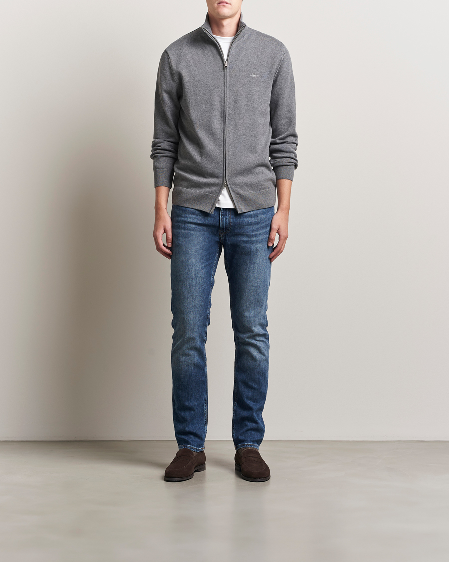 Men | Sweaters & Knitwear | GANT | Casual Cotton Full Zip Dark Grey Melange