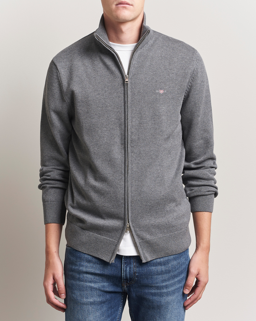 Men | Sweaters & Knitwear | GANT | Casual Cotton Full Zip Dark Grey Melange