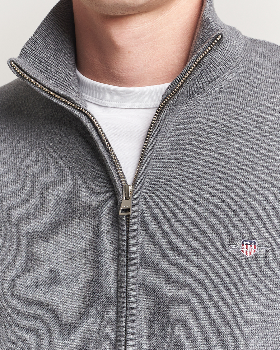 Men | Sweaters & Knitwear | GANT | Casual Cotton Full Zip Dark Grey Melange