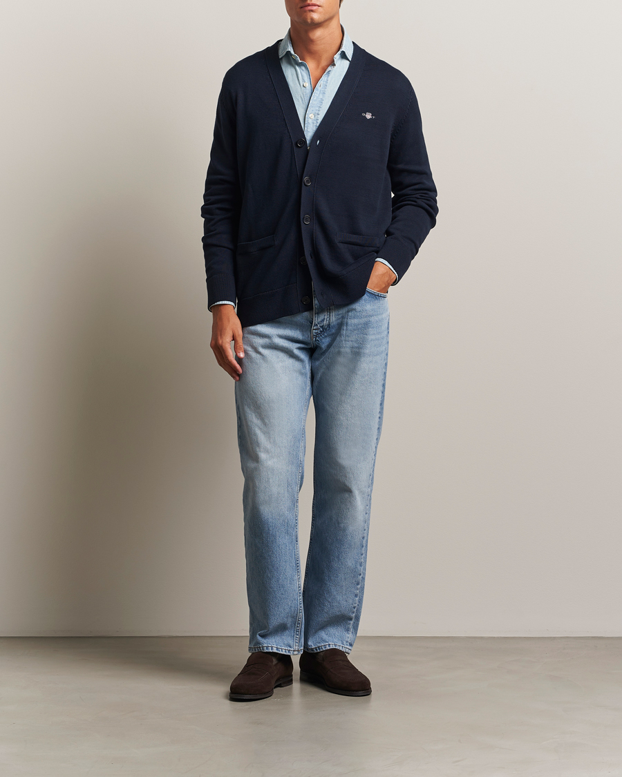 Men | Sweaters & Knitwear | Gant | Casual Cotton Cardigan Evening Blue