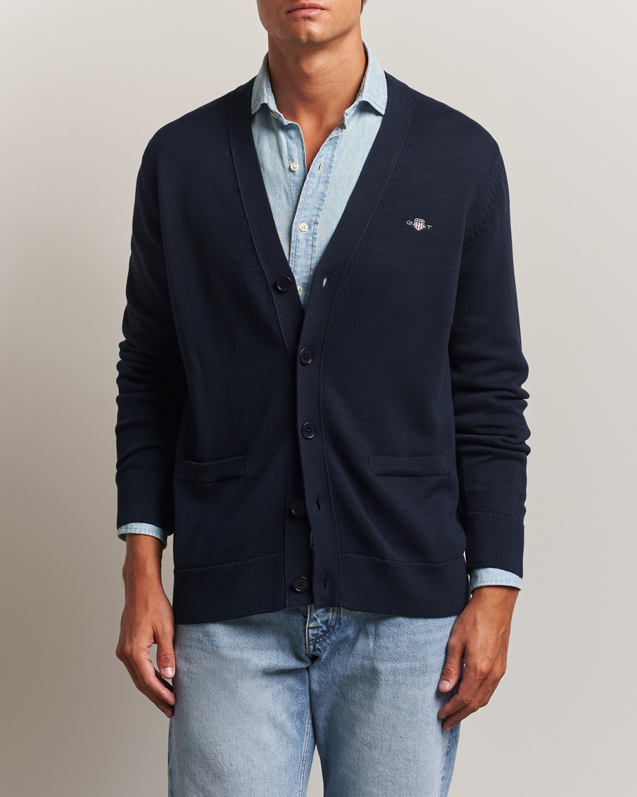 Men | Sweaters & Knitwear | Gant | Casual Cotton Cardigan Evening Blue