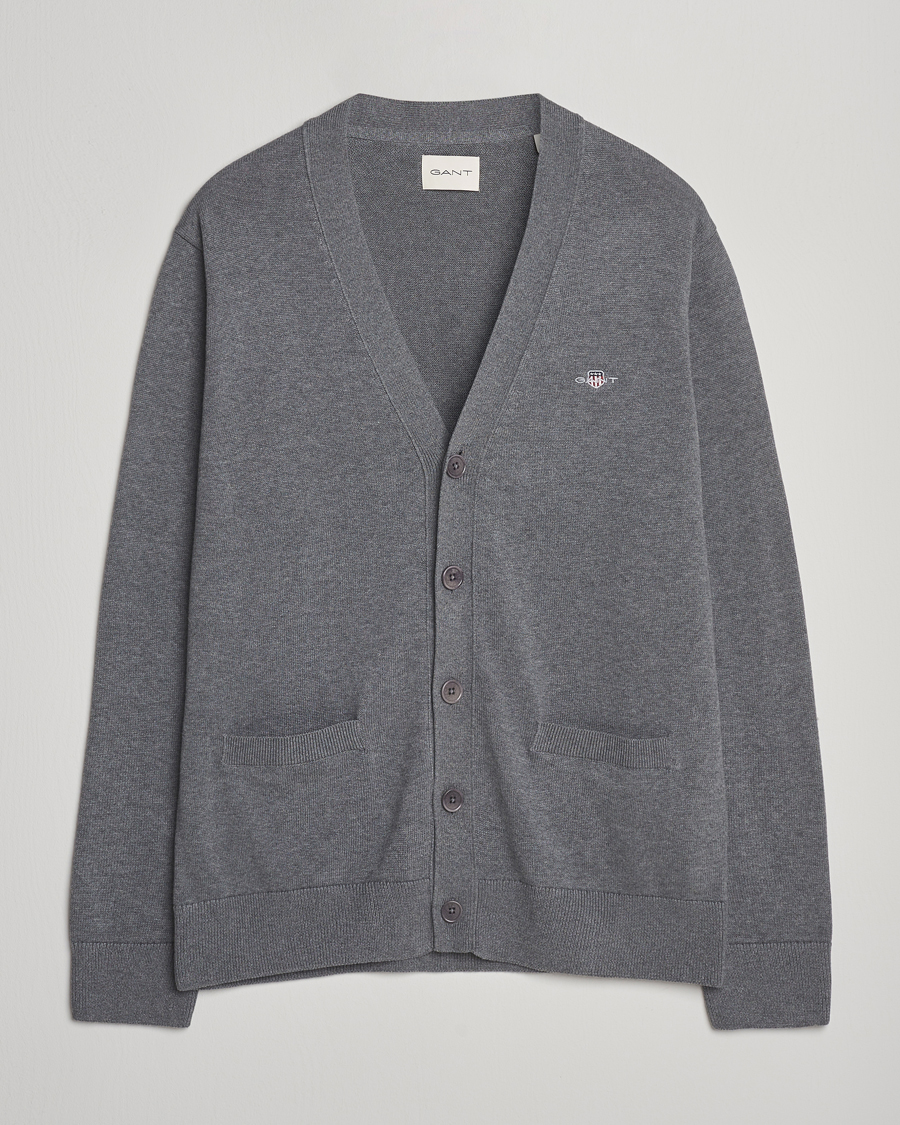 Men | Sweaters & Knitwear | Gant | Casual Cotton Cardigan Dark Grey Melange